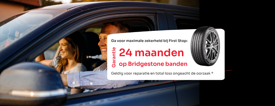 Ontvang gratis 24 maanden bandengarantie bij aankoop van Bridgestone banden. Volledige dekking bij schade of lekrijden, voor zorgeloos rijden.