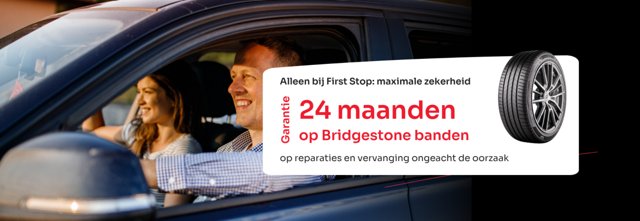 Ontvang gratis 24 maanden bandengarantie bij aankoop van Bridgestone banden. Volledige dekking bij schade of lekrijden, voor zorgeloos rijden.